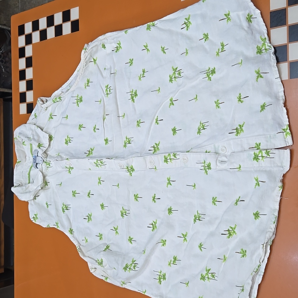 CROFT & Barrow Collared Button Up Sleeveless Shirt w/ Palm Trees, Size Large